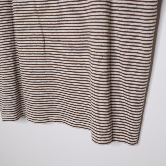 MAXMARA Leisure Striped Linen Blend Knit T-Shirt Short Sleeve in Brown Women's L - Picture 5 of 8